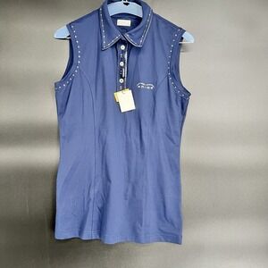 Animo Italy Womens Sleeveless Polo Top Rhinestone Equestrian I-48 D-42